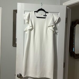 Tommy Hilfiger white ruffle knee length dress.